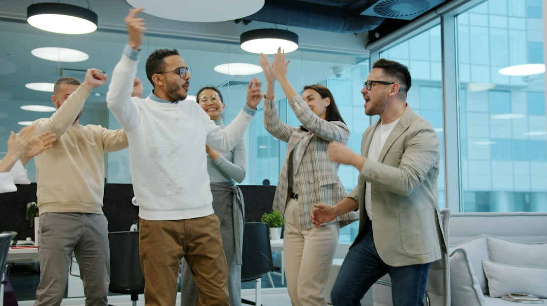 happy team in office