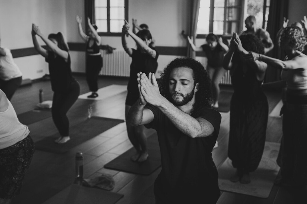 employees doing yoga at work
