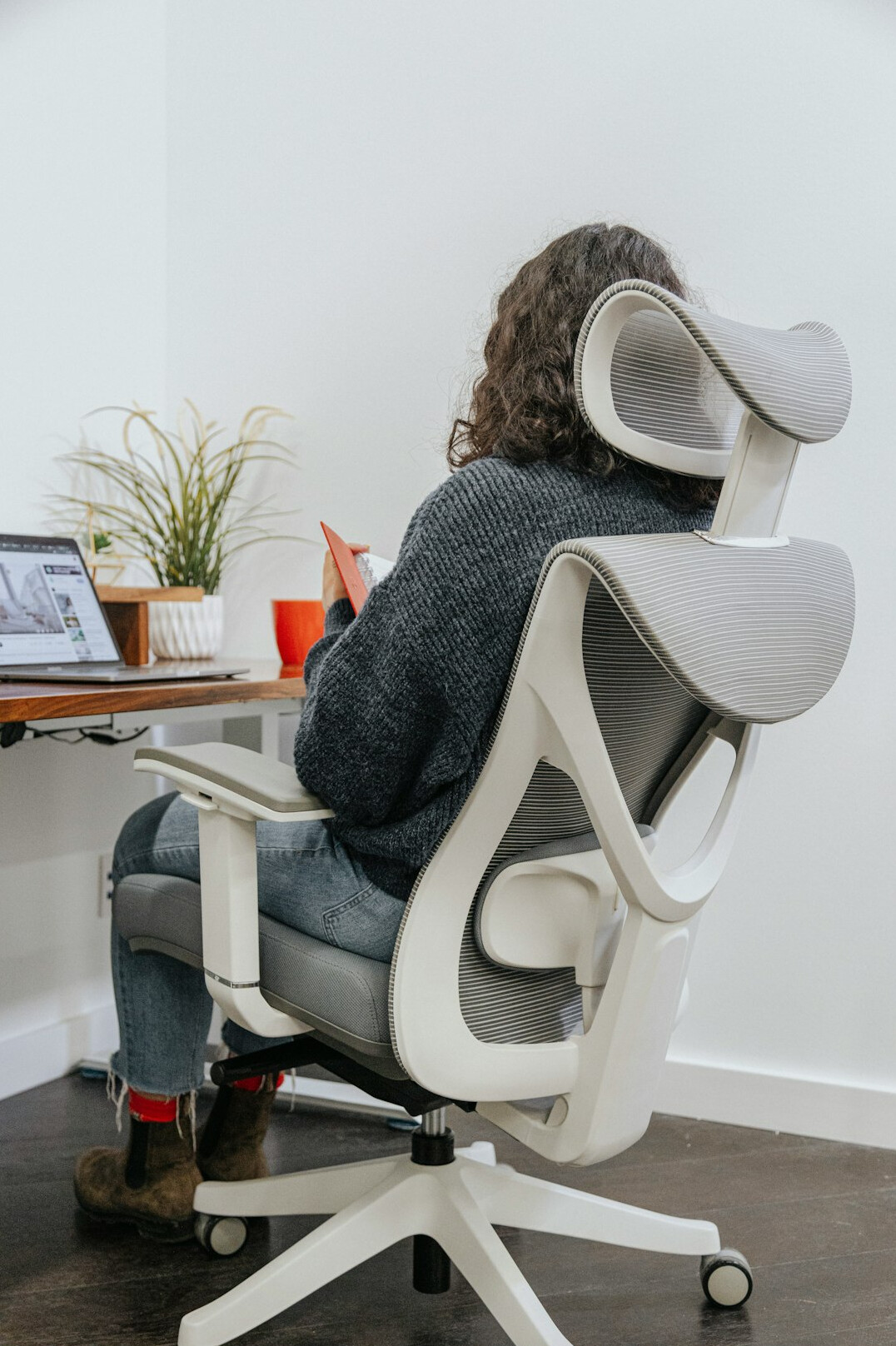 person meditating in office