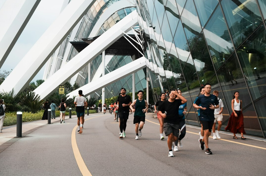 team of employees exercising together